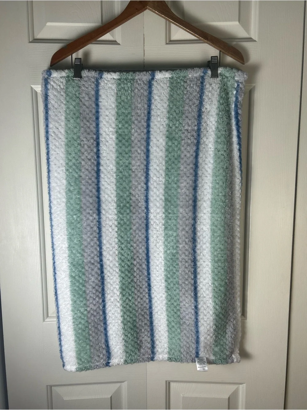 Duck Duck Goose Blue White Green Stripes Baby Blanket Gray Textured Lovey